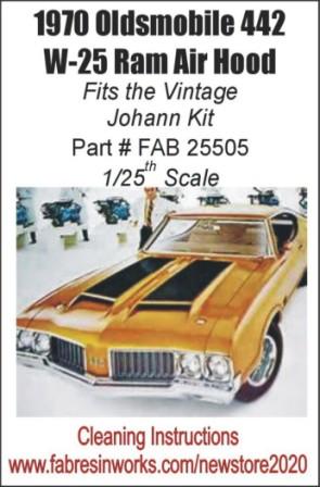 W 25 Ram Air Hood for the Johan 70 Olds 442 Kit 1/25th Scale